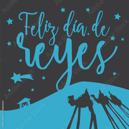 The shadows of the three kings of orient. Christmas vectors. Happy Epiphany written in Spanish
