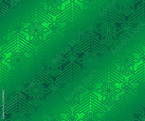 Christmas abstract seamless pattern with fir-tree and star. Green pattern on the wrapping paper.
