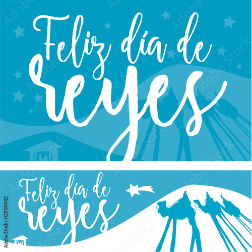 2 different banner. Christmas vectors. Happy Epiphany written in spanish
