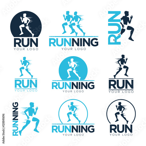 Set of running club logo templates. icons for sport tournaments, organizations and marathons. Vector logotype
