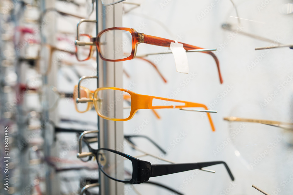 Row of eyeglass at an opticians Row of eyeglass at an opticians