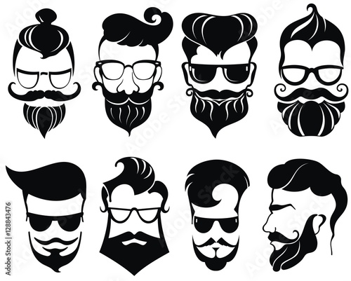 Hipster hair and beards, fashion vector illustration set