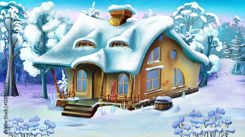 Fairy Tale House on the Edge of a Snowy Forest