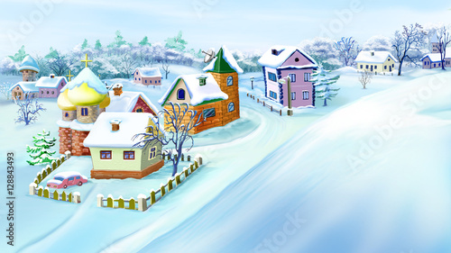 Eastern  Europe Traditional Village in Winter.