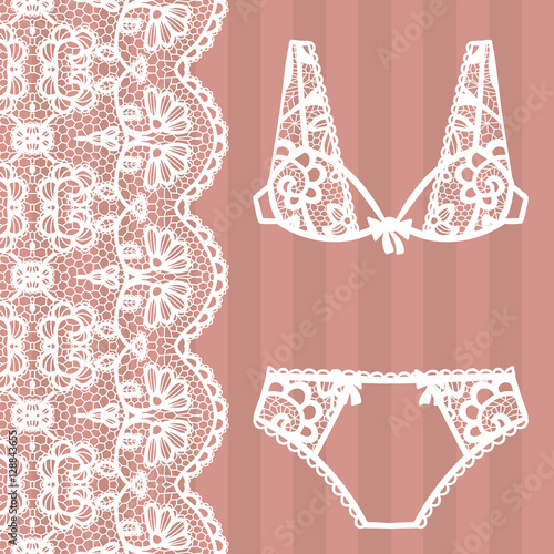 Hand drawn lingerie. Panty and bra set.