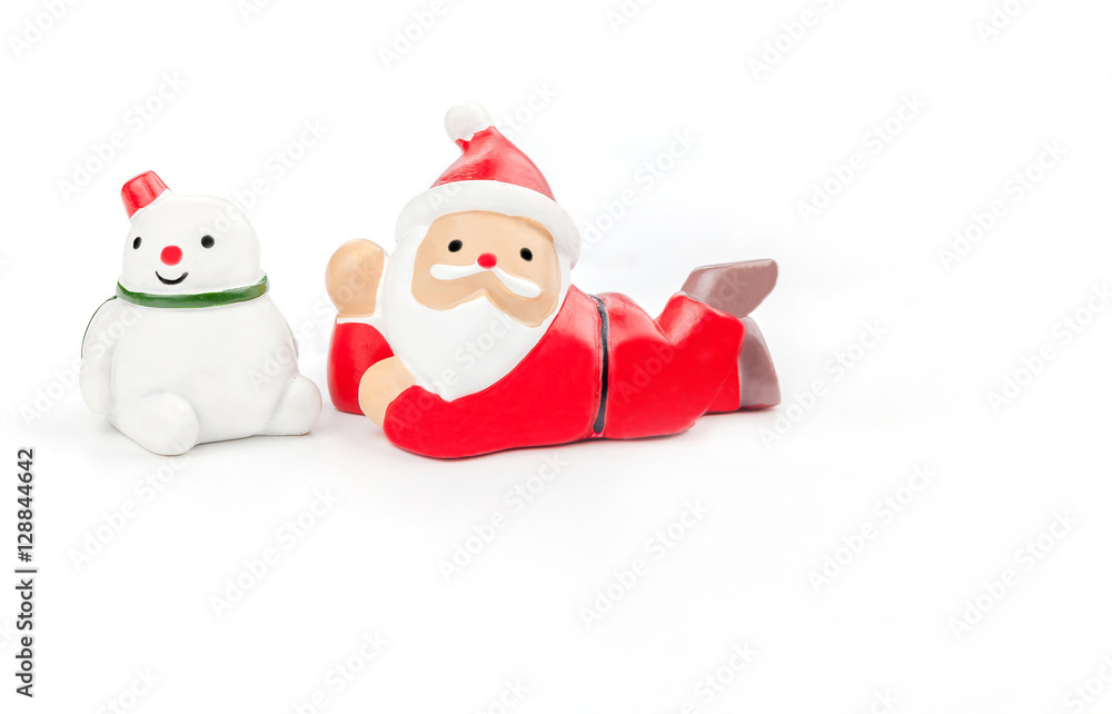 Ceramic Santa Claus and snowman on white background Ceramic Santa Claus and snowman on white background