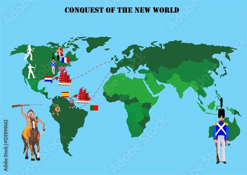 Historical illustration of how the conquest of america took place. England.