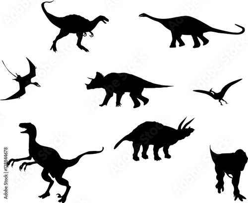 Set of black silhouettes of dinosaurs  isolated on white background vector illustration.