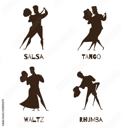 Dancing Couples Black Retro Cartoon  Icons 