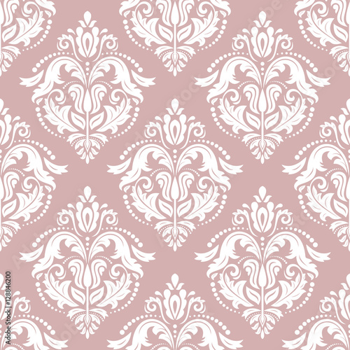 Damask vector classic white pattern. Seamless abstract background with repeating elements