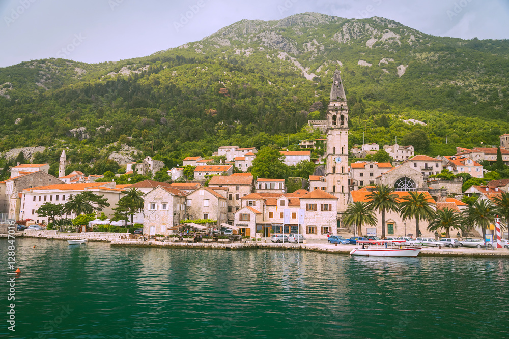 City Perast on coast of Boka Kotor bay, Montenegro.