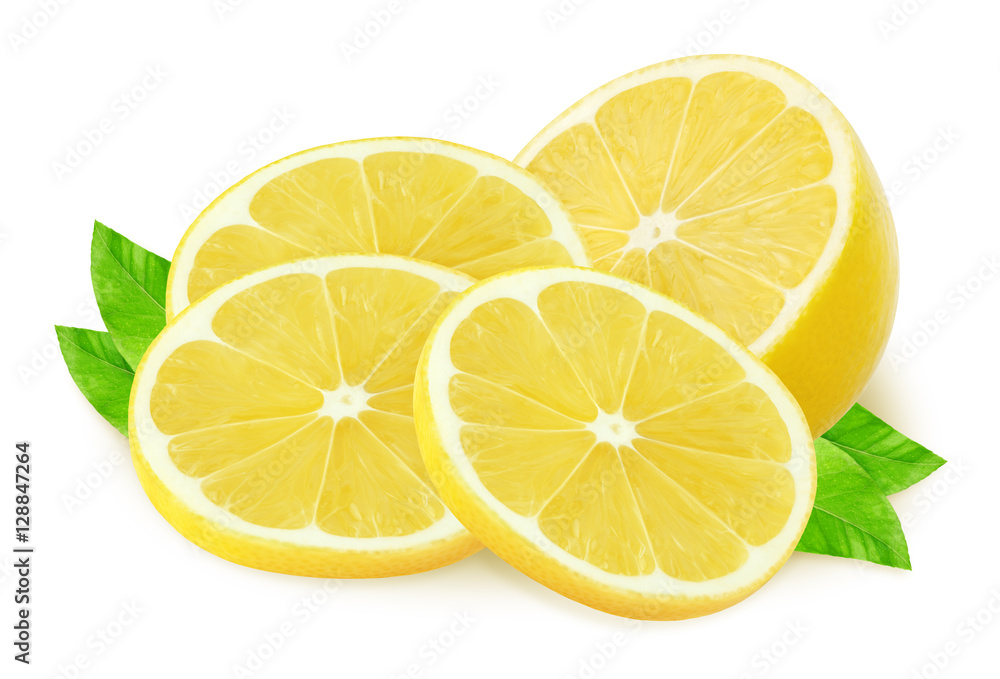 Isolated lemons. Half of lemon and a pieces isolated on white, with clipping path Isolated lemons. Half of lemon and a pieces isolated on white, with clipping path
