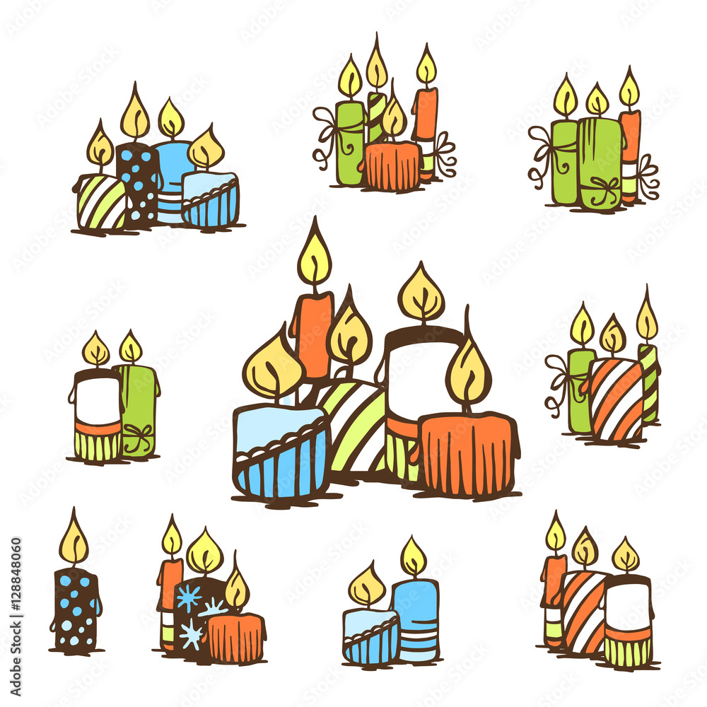 Big set of candles. Template for making a stamp or laser cutting Big set of candles. Template for making a stamp or laser cutting
