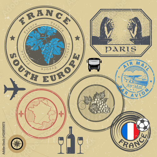 Travel stamps or symbols set, France theme