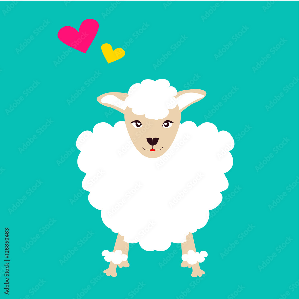 Sheep cartoon with heart shape illustration on blue background | funny and cute concept Sheep cartoon with heart shape illustration on blue background | funny and cute concept