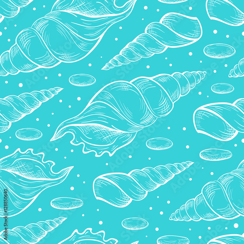 Sea shells vector seamless pattern