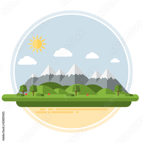 Flat Summer Vector Mountains Landscape