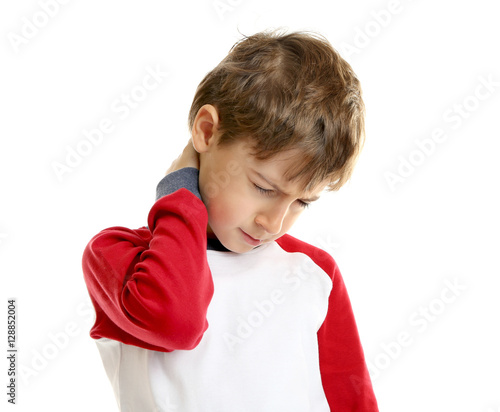 Cute little boy having neck...