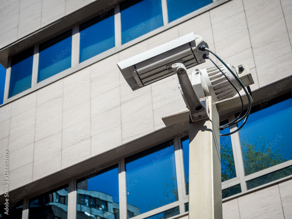 Double security camera in a building Double security camera in a building