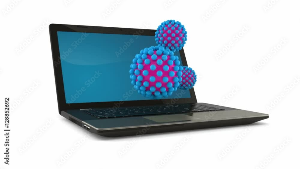 Laptop with virus isolated on white background Stock Video | Adobe Stock