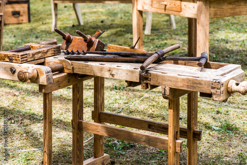 Carpenters work table, vintage  tools