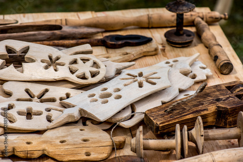 Vintage hand made wooden tools and decors