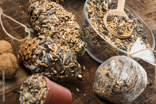 Canvas Print making feeders for birds from seeds and fat