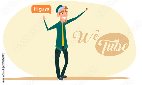 The blogger goes with the camera in the city.