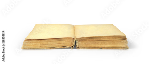 Open old book isolated on white background.