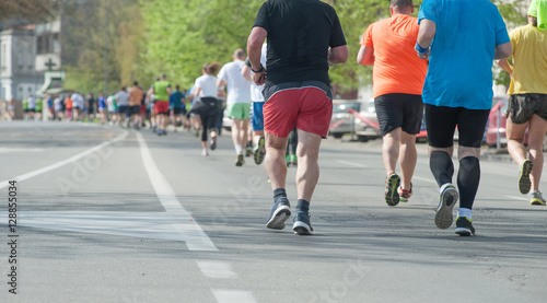 Marathon, street runners  in spring day