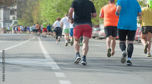 Marathon, street runners  in spring day