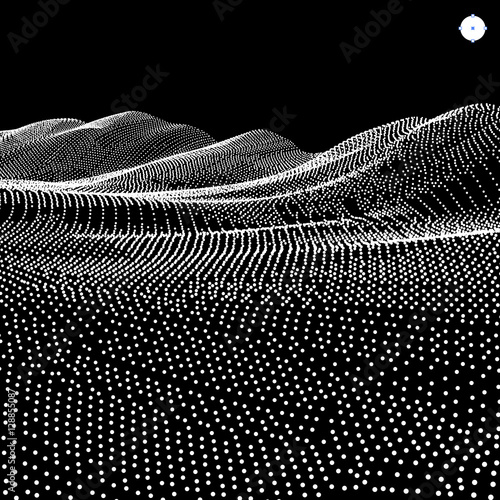 Landscape Background. Terrain. Cyberspace Grid.
