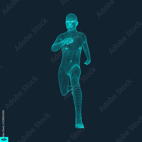 Running Man. 3D Model of Man. Geometric Design.