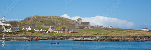 Iona Scotland uk Inner Hebrides Scottish island off the Isle of Mull west coast of Scotland a popular tourist destination known for the abbey panorama photo
