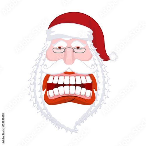Santa Claus wild grin. Aggressive old man. Open your mouth and t