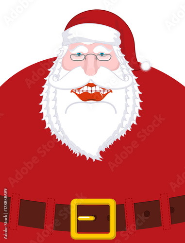 Merry Santa Claus nicker and belt. Broad smile. large mouth. Mer