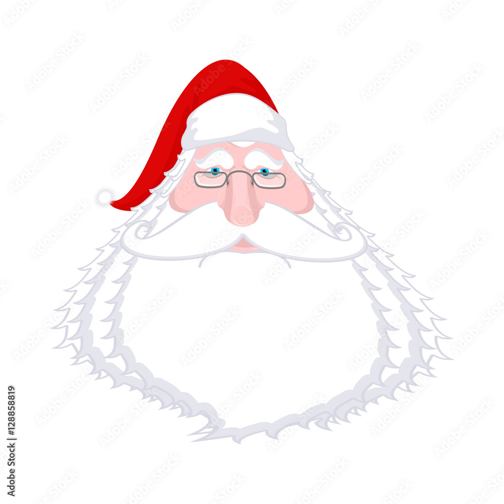 Santa Claus face isolated. Christmas Grandpa with white beard an Santa Claus face isolated. Christmas Grandpa with white beard an