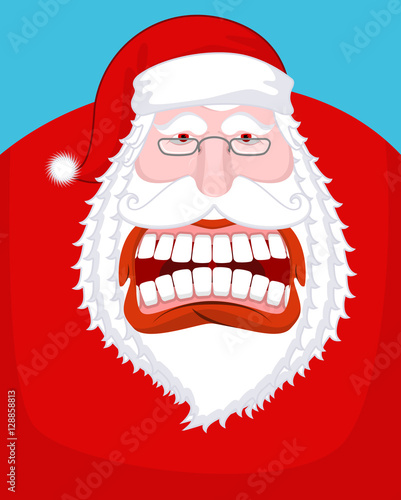 Santa Claus wild grin. Aggressive old man. Open your mouth and t