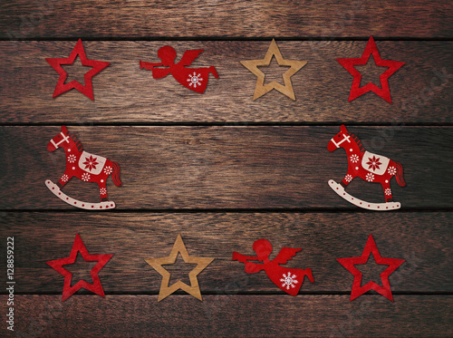 Photography Christmas frame on a wooden background (Christmas decoration over wooden backgro