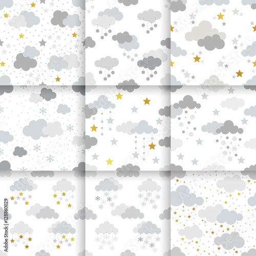 Set of Scandinavian trend seamless winter pattern. Minimalistic xmas vector seamless pattern perfect for wallpaper, textil cotton print, bed linen, holiday package or wrapping paper.