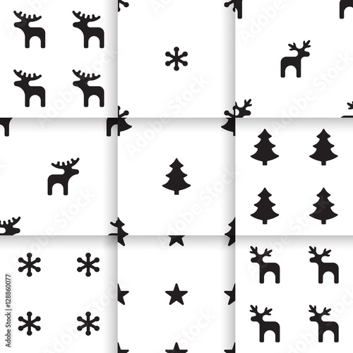 Set of Scandinavian trend seamless winter pattern. Minimalistic xmas vector seamless pattern perfect for wallpaper, textil cotton print, bed linen, holiday package or wrapping paper.