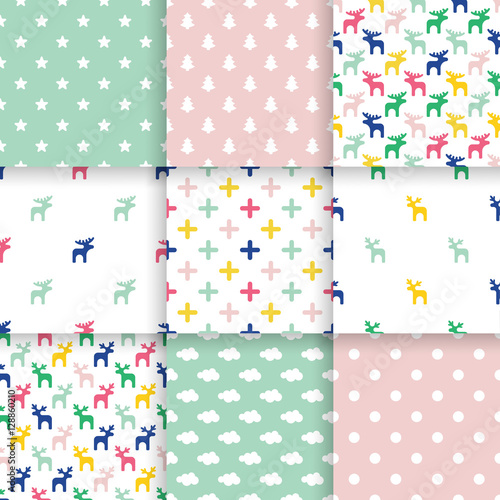 Set of Scandinavian trend seamless pattern. Minimalistic vector seamless pattern perfect for wallpaper, textil cotton print, bed linen, holiday package or wrapping paper.