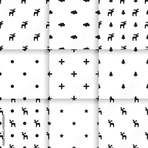 Set of Scandinavian trend seamless pattern. Minimalistic vector seamless pattern perfect for wallpaper, textil cotton print, bed linen, holiday package or wrapping paper.