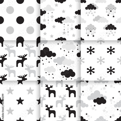 Set of Scandinavian trend seamless pattern. Minimalistic vector seamless pattern perfect for wallpaper, textil cotton print, bed linen, holiday package or wrapping paper.