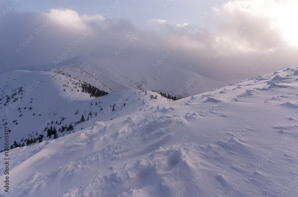 Panorama mountain winter landscape. Tatry
