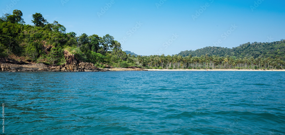 view of the tropical island from the sea