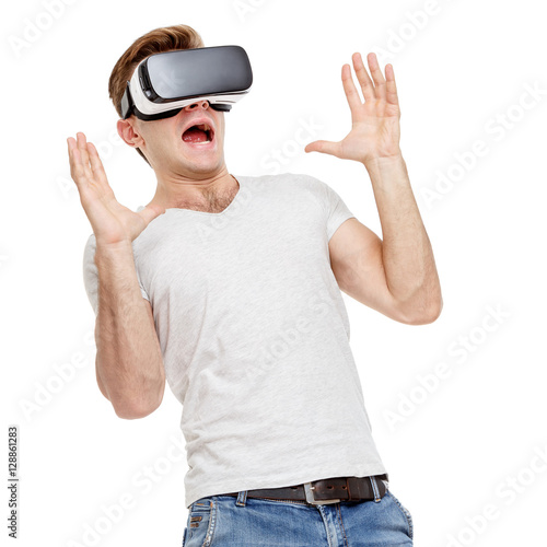 Man with virtual reality goggles