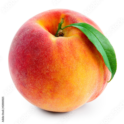 Peach with leaf isolated on white. With clipping path.