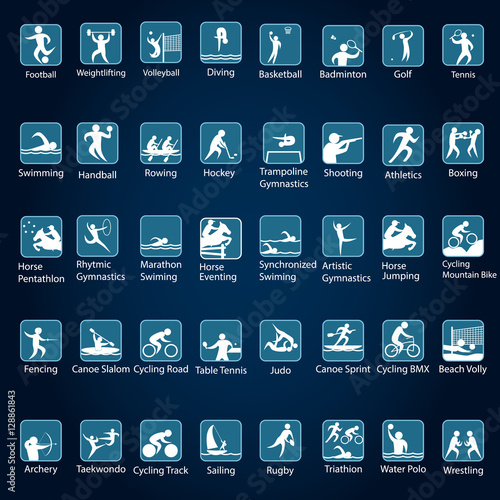 Olympic sports vector icons. . Sport disciplines vector icons and illustrations.