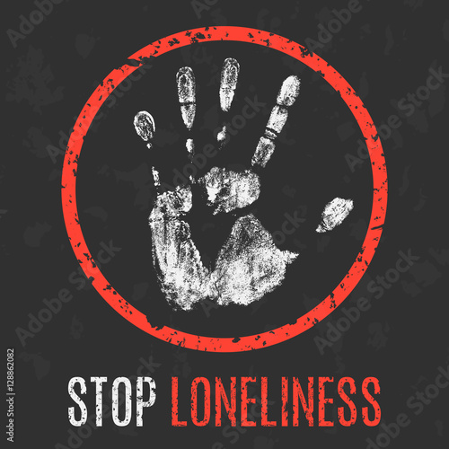 Vector illustration. Negative human state. Stop loneliness sign.